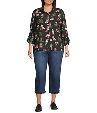 John Mark Plus Size High Rise Tiered Fringe Hem Crop Jeans