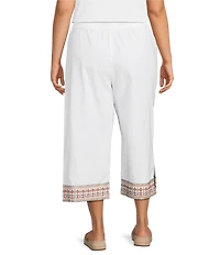 John Mark Plus Size Linen Blend Embroidered Floral Wide Leg Pull-On Pants