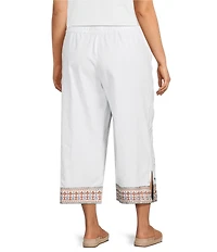 John Mark Plus Size Linen Blend Embroidered Floral Wide Leg Pull-On Pants