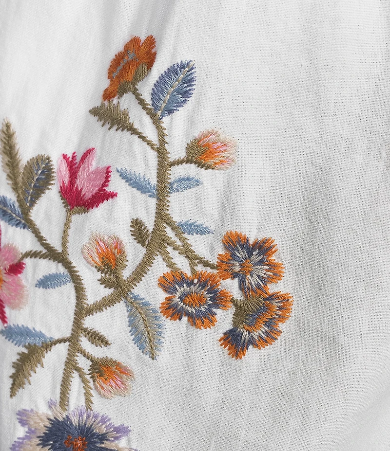 John Mark Plus Size Linen Blend Embroidered Floral Wide Leg Pull-On Pants