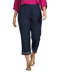 John Mark Plus Size Linen Blend Straight High Rise Embroidery Pants