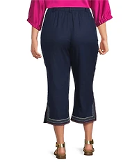 John Mark Plus Size Linen Blend Straight High Rise Embroidery Pants
