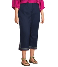John Mark Plus Size Linen Blend Straight High Rise Embroidery Pants