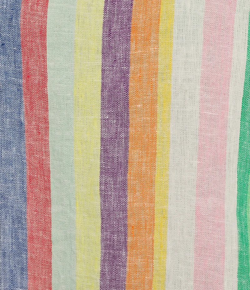 John Mark Plus Size Linen Yarn-Dye Stripe Scoop Neck Short Flounce Sleeve Top