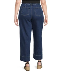 John Mark Plus Size Mid Waist Wide Leg Patch Pocket Denim Pants
