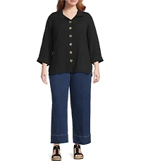 John Mark Plus Size Mid Waist Wide Leg Patch Pocket Denim Pants