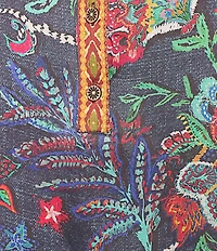 John Mark Plus Size Multi Mixed Floral Button Up Y-Neck 3/4 Sleeve Tunic