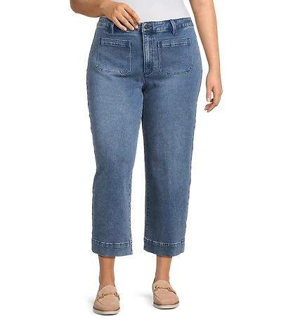 John Mark Plus Size Patch Pocket Wide Leg Denim Jeans