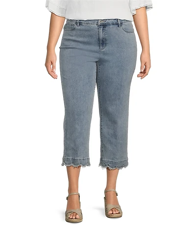 John Mark Plus Size Scalloped Raw Hem 5-Pocket Ankle Jeans