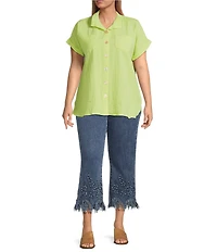 John Mark Plus Size Solid Wire Collar Short Dolman Sleeve Button Front Camp Shirt