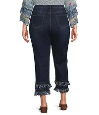 John Mark Plus Size Straight Leg 5-Pocket Fringe Hem Crop Jeans