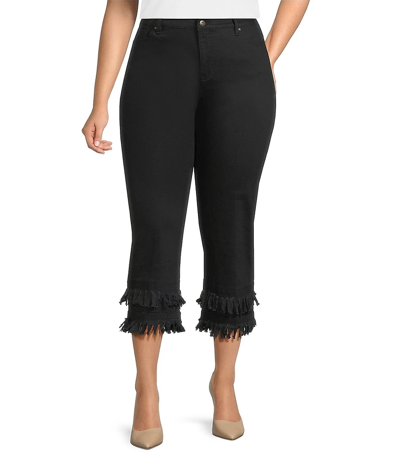 John Mark Plus Size Straight Leg 5-Pocket Fringe Hem Crop Jeans