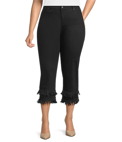 John Mark Plus Size Straight Leg 5-Pocket Fringe Hem Crop Jeans