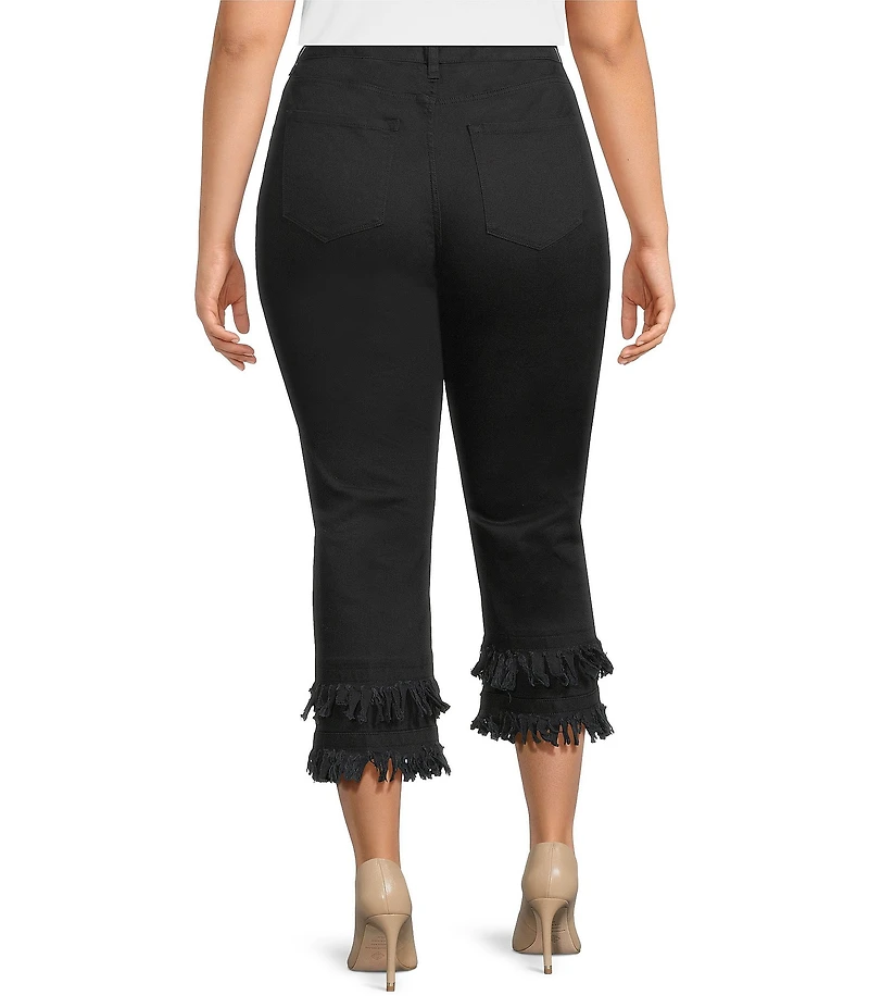 John Mark Plus Size Straight Leg 5-Pocket Fringe Hem Crop Jeans