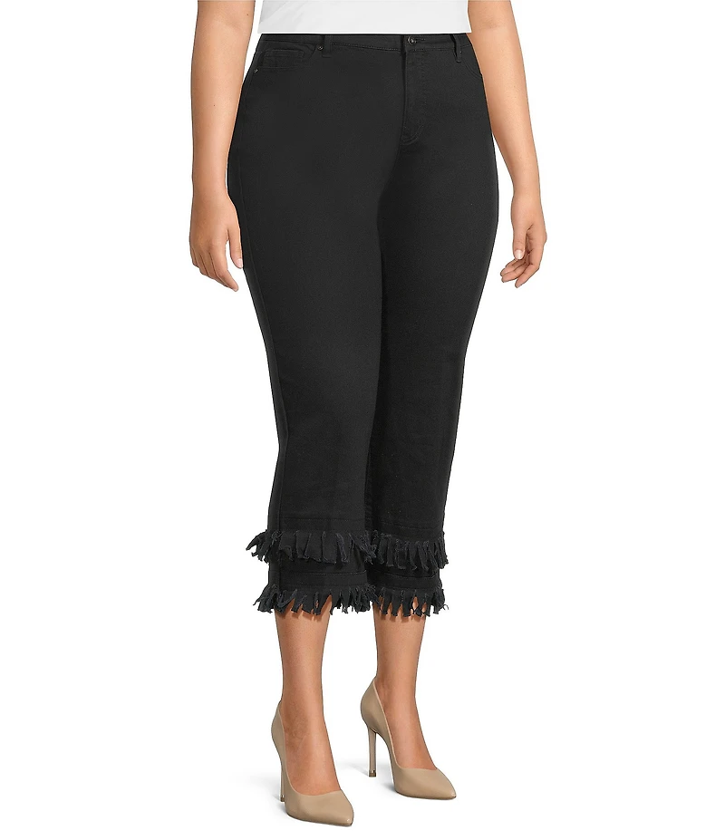 John Mark Plus Size Straight Leg 5-Pocket Fringe Hem Crop Jeans