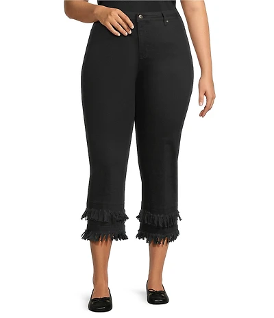 John Mark Plus Size Straight Leg 5-Pocket Fringe Hem Crop Jeans