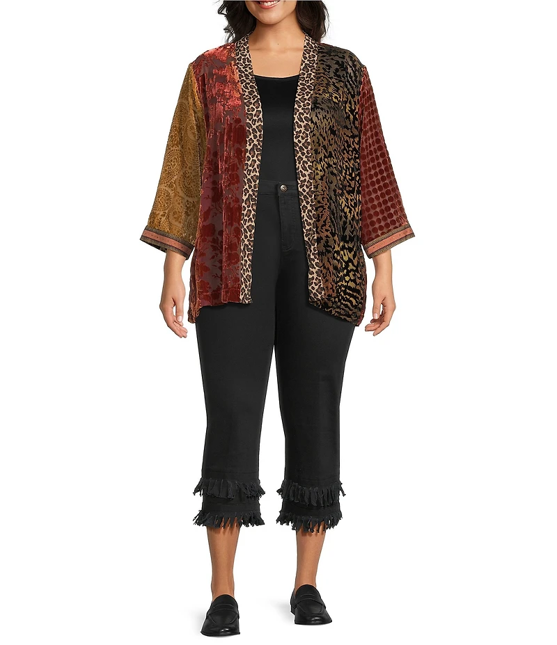 John Mark Plus Size Straight Leg 5-Pocket Fringe Hem Crop Jeans