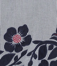 John Mark Plus Size Stripe Floral Applique Embroidery Eyelet Scalloped Hem Top
