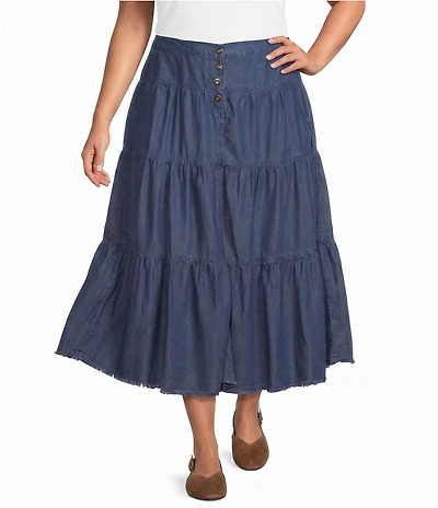 John Mark Plus Size Tiered Denim Skirt