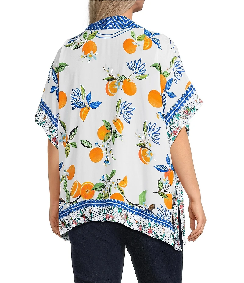 John Mark Plus Size Tropical Fruit Point Collar Short Sleeve Wide Tunic