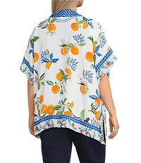 John Mark Plus Size Tropical Fruit Point Collar Short Sleeve Wide Tunic