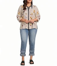 John Mark Plus Size Western Novelty Point Collar Long-Roll Tab Sleeve Snap Front Shirt