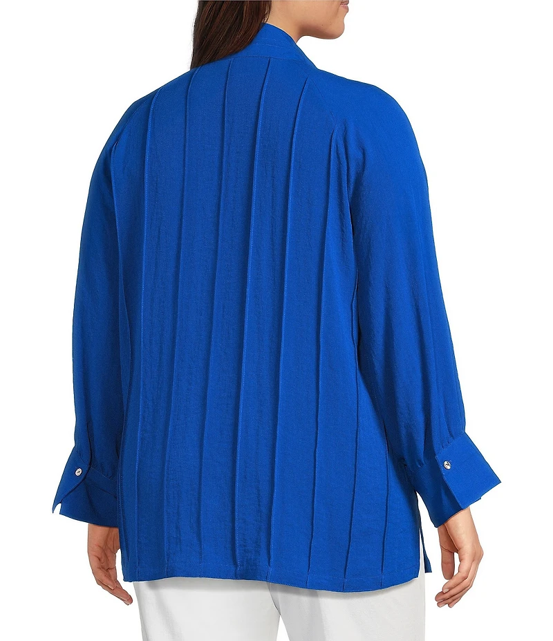 John Mark Plus Size Wire Collar Split V-Neck 3/4 Sleeve Pintuck Detail Top