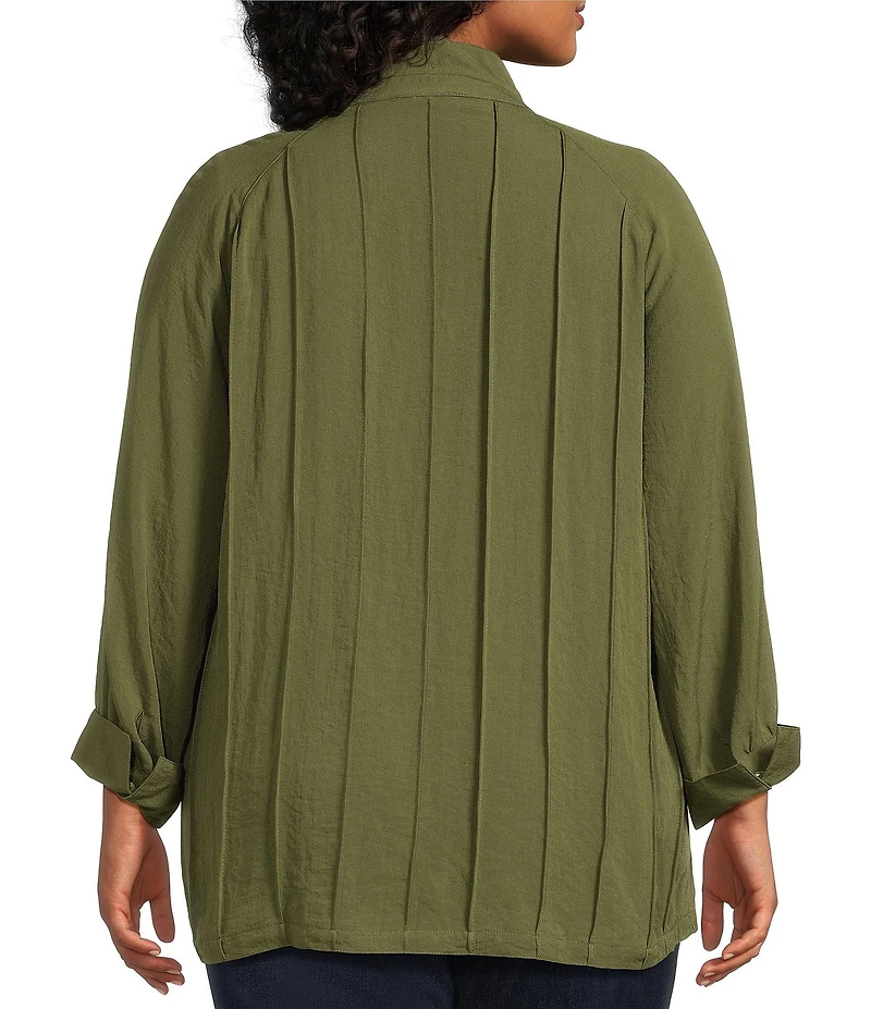 John Mark Plus Size Wire Collar Split V-Neck 3/4 Sleeve Pintuck Detail Top
