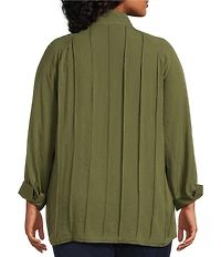 John Mark Plus Size Wire Collar Split V-Neck 3/4 Sleeve Pintuck Detail Top