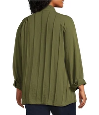 John Mark Plus Size Wire Collar Split V-Neck 3/4 Sleeve Pintuck Detail Top