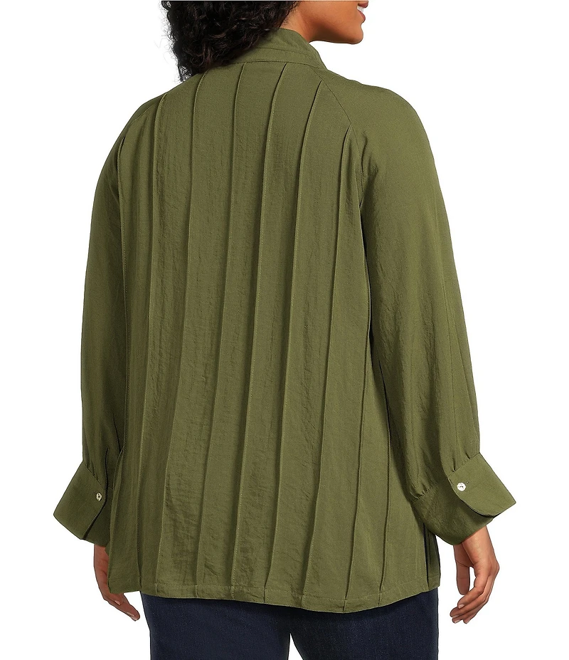 John Mark Plus Size Wire Collar Split V-Neck 3/4 Sleeve Pintuck Detail Top