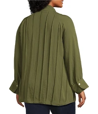 John Mark Plus Size Wire Collar Split V-Neck 3/4 Sleeve Pintuck Detail Top