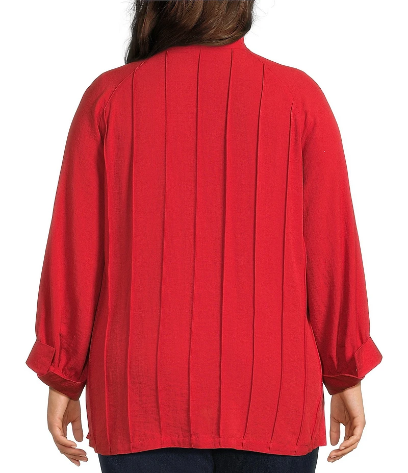 John Mark Plus Size Wire Collar Split V-Neck 3/4 Sleeve Pintuck Detail Top