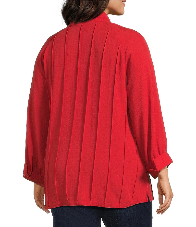 John Mark Plus Size Wire Collar Split V-Neck 3/4 Sleeve Pintuck Detail Top