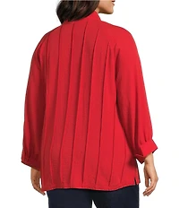 John Mark Plus Size Wire Collar Split V-Neck 3/4 Sleeve Pintuck Detail Top