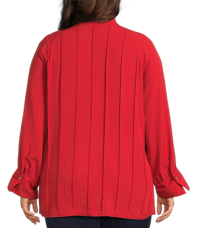 John Mark Plus Size Wire Collar Split V-Neck 3/4 Sleeve Pintuck Detail Top