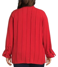 John Mark Plus Size Wire Collar Split V-Neck 3/4 Sleeve Pintuck Detail Top