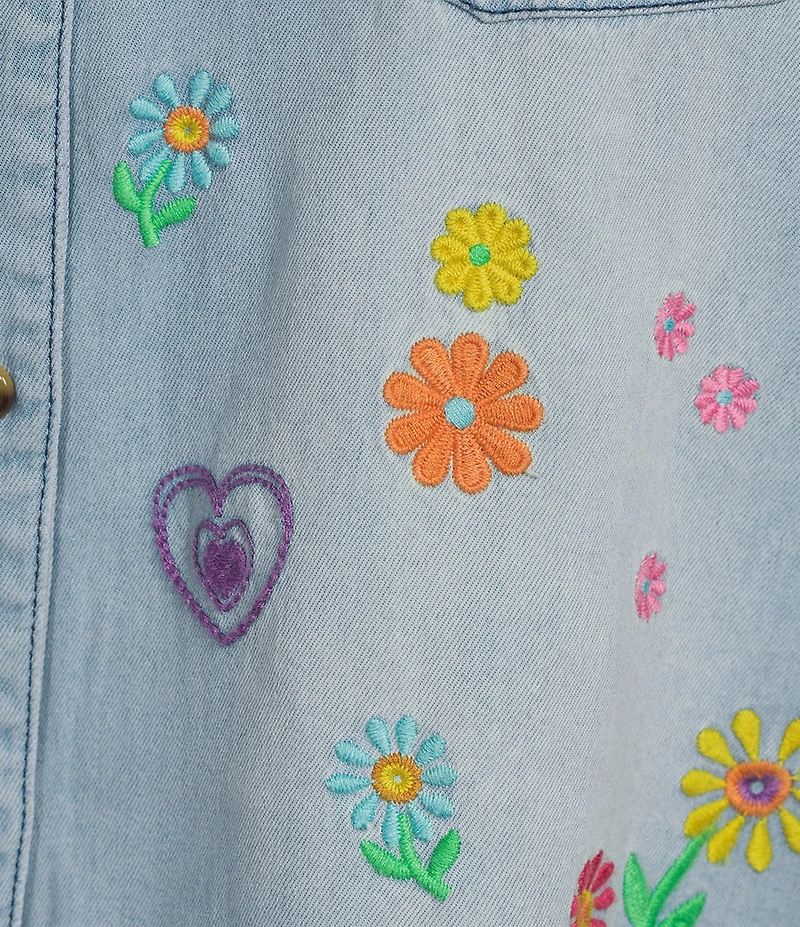 John Mark Plus Size Woven All Over Floral Embroidered Point Collar Long Roll-Tab Sleeve Button Front Blouse