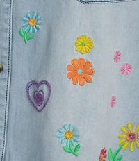 John Mark Plus Size Woven All Over Floral Embroidered Point Collar Long Roll-Tab Sleeve Button Front Blouse