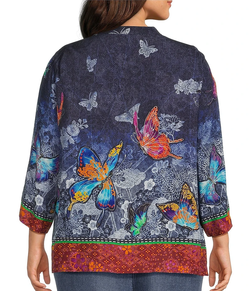John Mark Plus Size Woven Allover Butterfly Floral Print Button-Front Tunic
