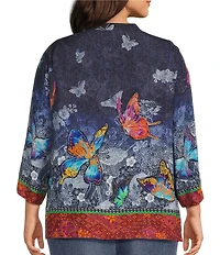 John Mark Plus Size Woven Allover Butterfly Floral Print Button-Front Tunic