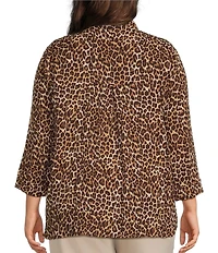 John Mark Plus Size Woven Cheeta Print Wire Collar 3/4 Sleeve Button Front Blouse