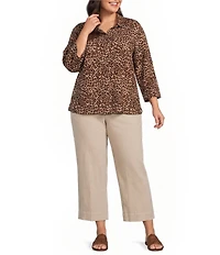 John Mark Plus Size Woven Cheeta Print Wire Collar 3/4 Sleeve Button Front Blouse