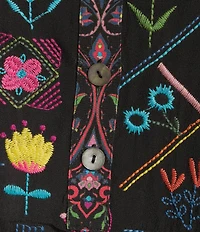 John Mark Plus Size Woven Embroidered Banded Collar 3/4 Cuffed Sleeve Hi-Low Hem Tunic