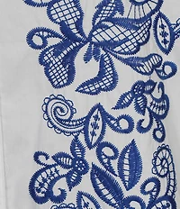 John Mark Plus Size Woven Floarl Paisley Print Crew Neck 3/4 Blouson Sleeve Scalloped Hemmed Button Front Shirt