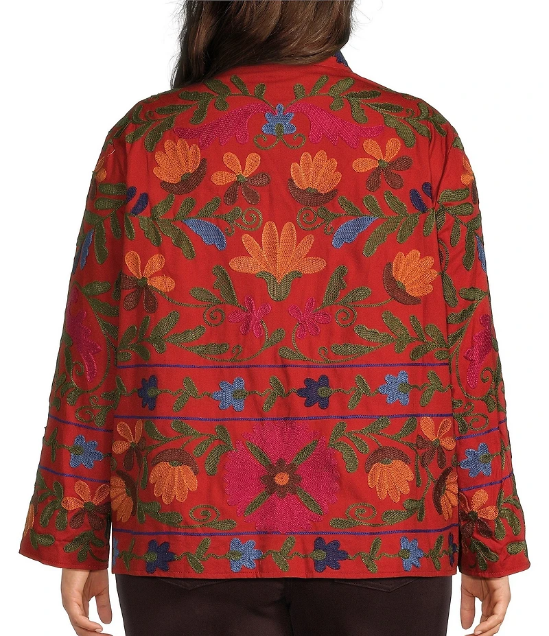 John Mark Plus Size Woven Floral Embroidered Long Sleeve Open-Front Jacket