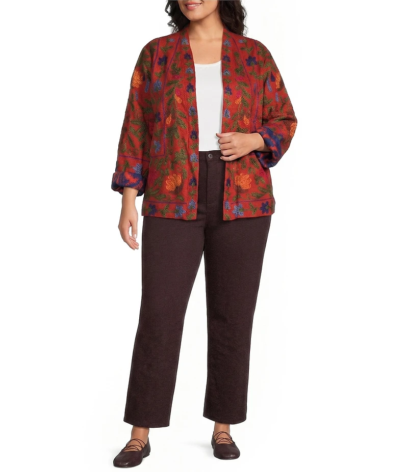 John Mark Plus Size Woven Floral Embroidered Long Sleeve Open-Front Jacket