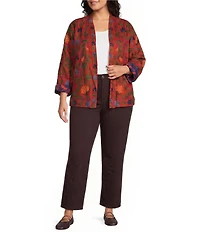 John Mark Plus Size Woven Floral Embroidered Long Sleeve Open-Front Jacket