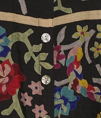 John Mark Plus Size Woven Floral Print Embroidered Wire Collar 3/4 Cinched Sleeve Button Front Shirt