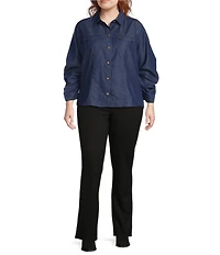 John Mark Plus Size Woven Point Collar 3/4 Tucked Sleeve Button-Front Blouse